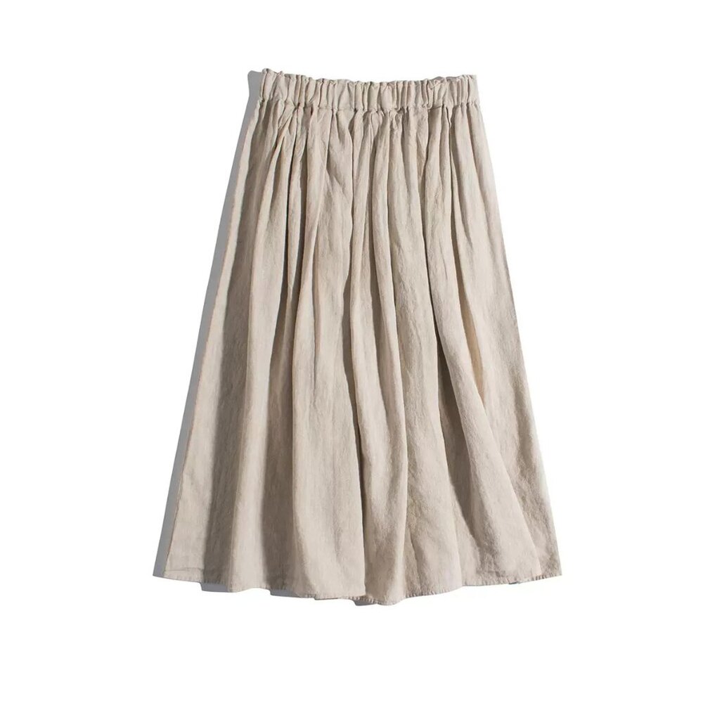 Women’s A-Line linen Midi Skirt in Beige